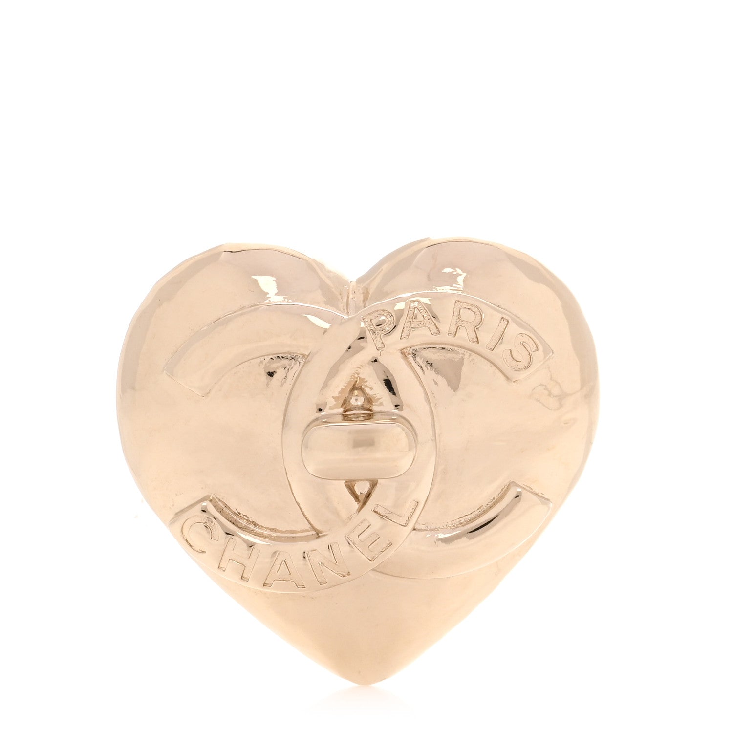 Chanel Metal CC Heart Turnlock Brooch Gold 1 of 4