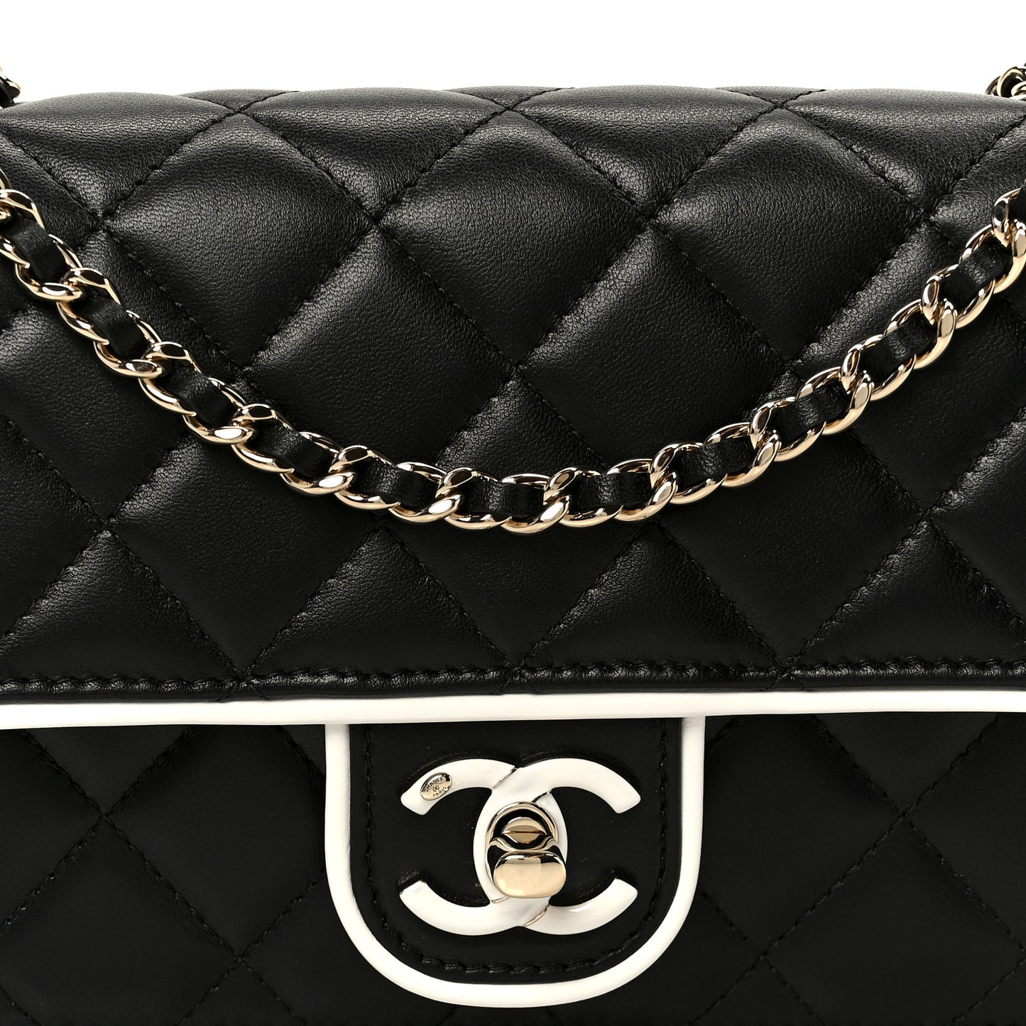 Lambskin Quilted Resin CC Mini Flap Bag Black White