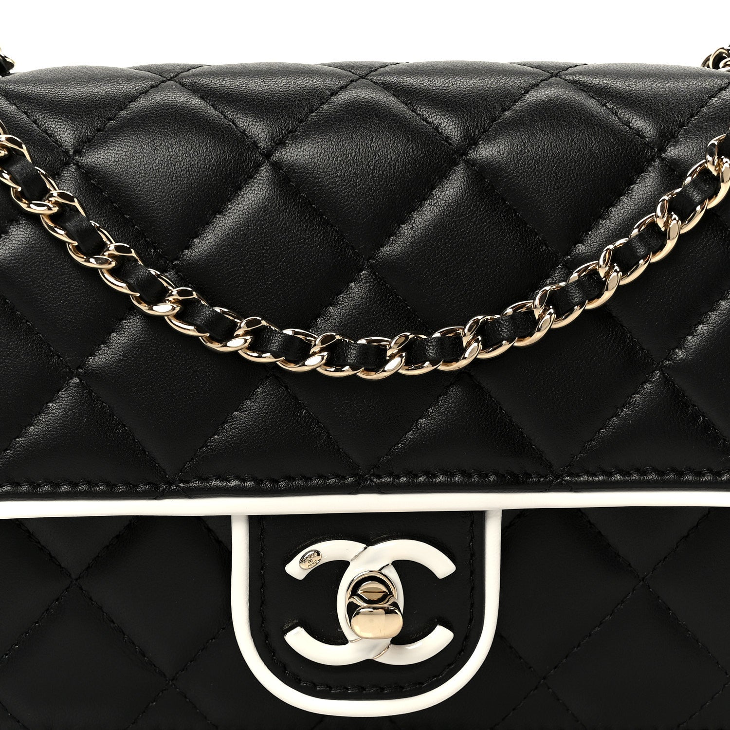 Chanel Lambskin Quilted Resin CC Mini Flap Bag Black White 9 of 12