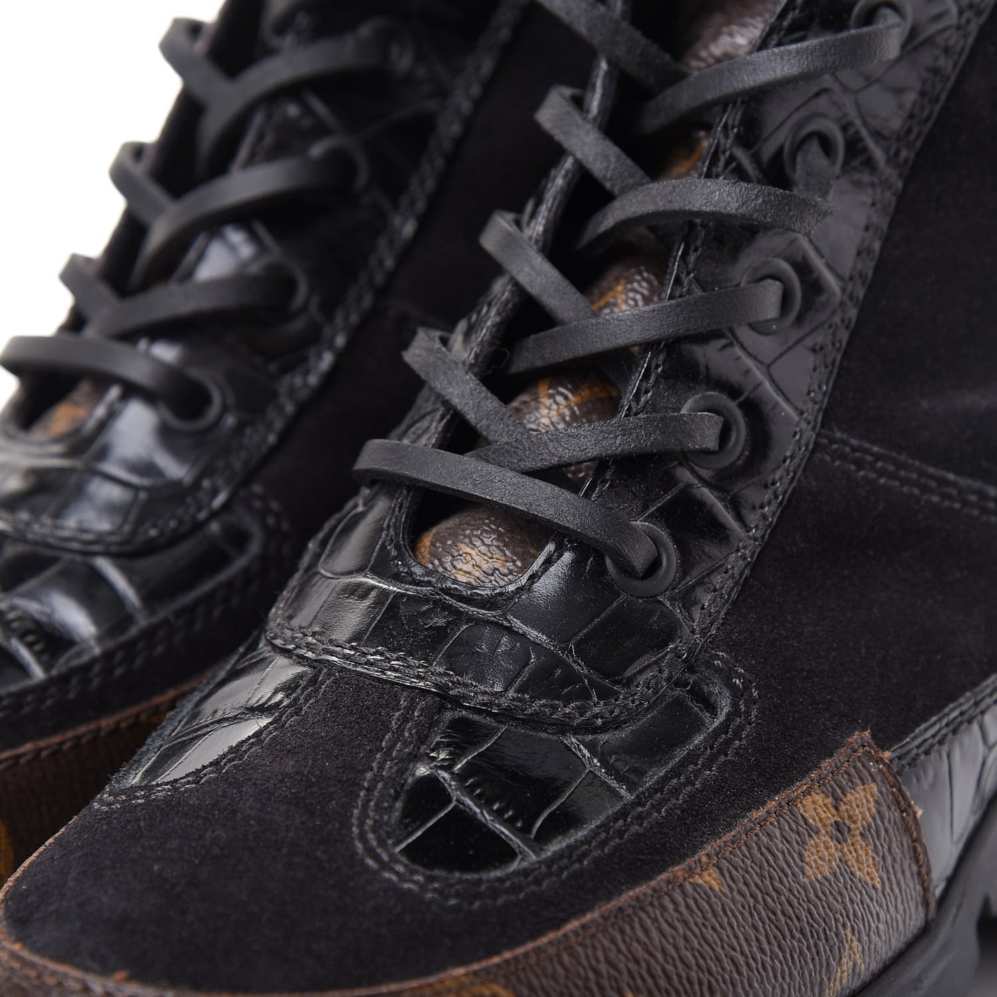 Suede Calfskin Monogram Laureate Platform Desert Boots 38.5 Black