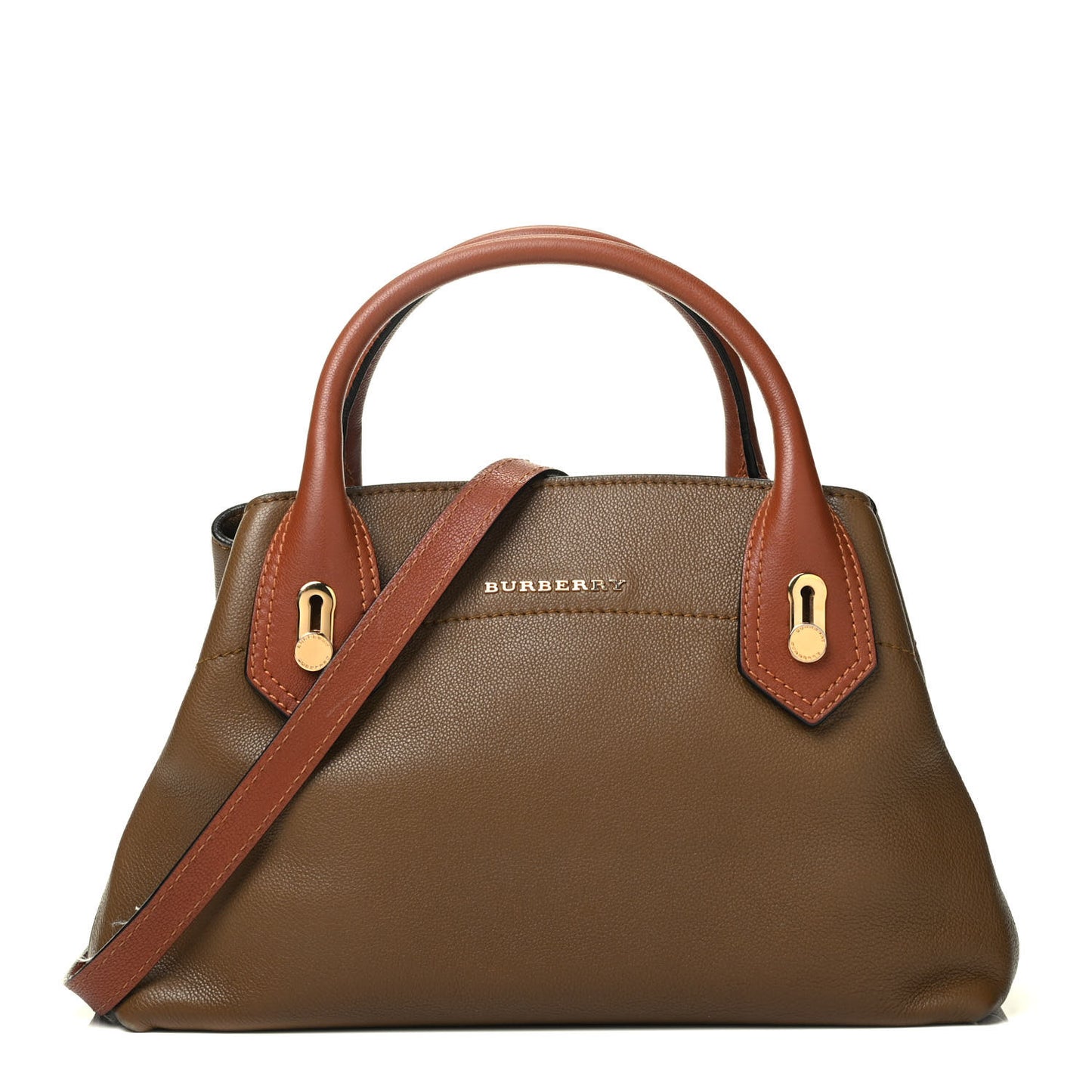 Mini Grain Calfskin Bi-Color Small Barnsburry Tote Clay Green Burnt Toffee