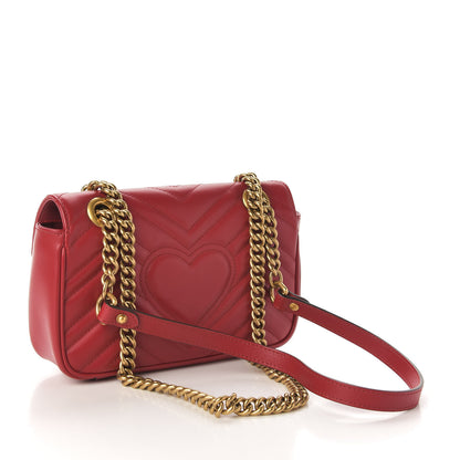 Gucci Calfskin Matelasse Mini GG Marmont Shoulder Bag Hibiscus Red 3 of 12
