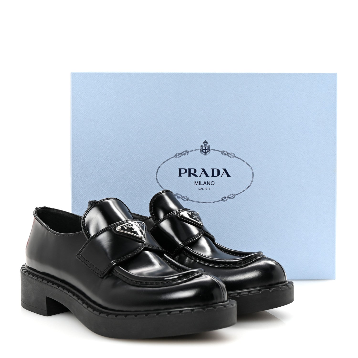 Prada Spazzolato Metal Triangle Logo 50mm Loafers 37 Black 10 of 10
