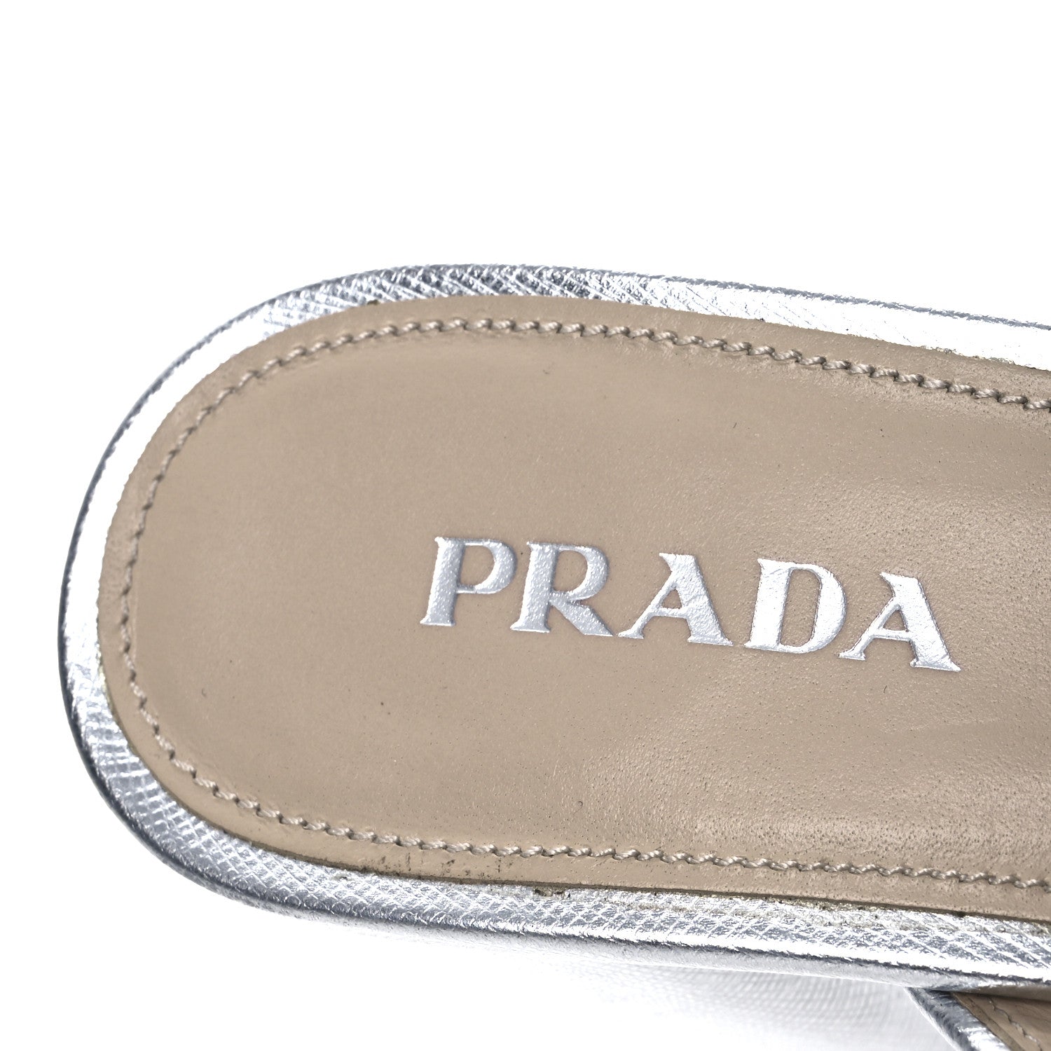 Prada Metallic Saffiano Crisscross Platform Sandals 41 Silver