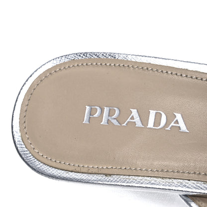 Prada Metallic Saffiano Crisscross Platform Sandals 41 Silver 9 of 16