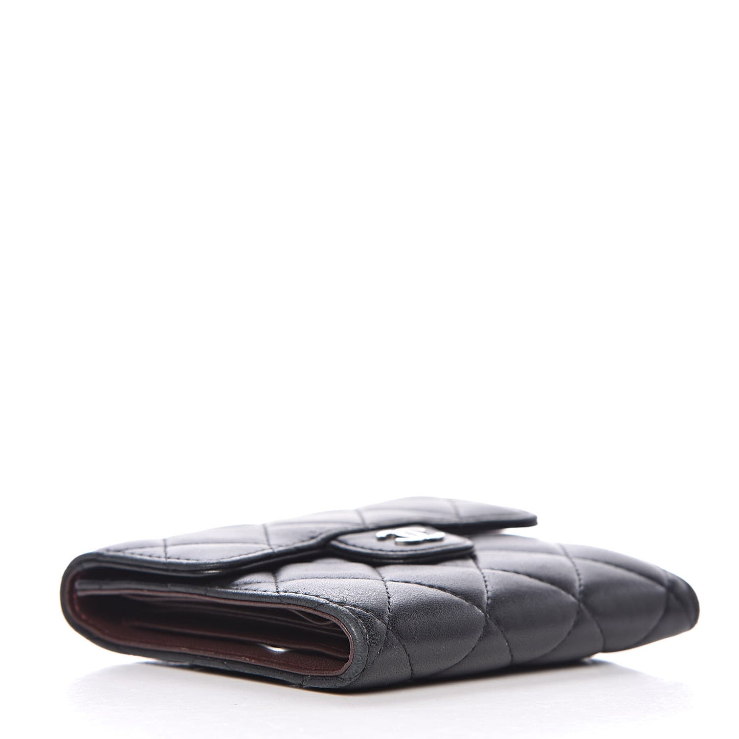 Lambskin Quilted Small Compact Wallet Black
