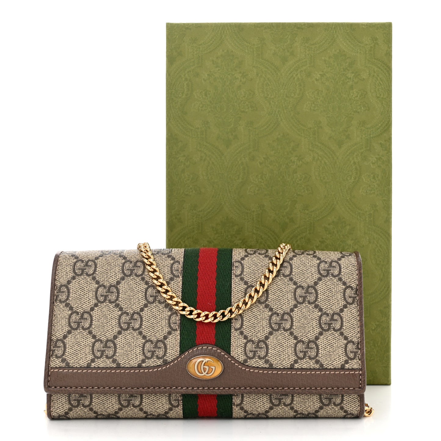 GG Supreme Monogram Web Ophidia Wallet On Chain Brown