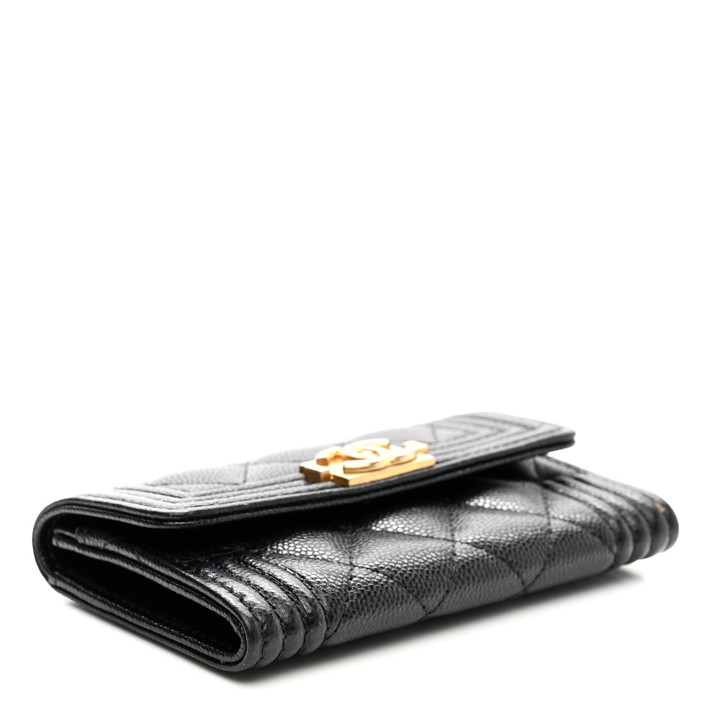 Caviar Quilted Boy Flap Card Holder Black