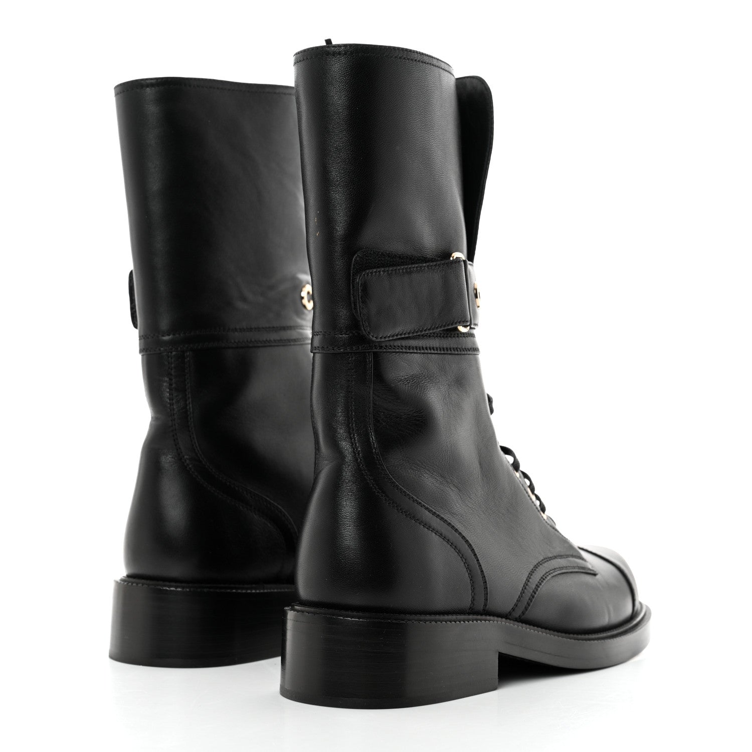 Chanel Shiny Calfskin Lace Up Combat Boots 40 Black 4 of 8