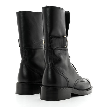 Chanel Shiny Calfskin Lace Up Combat Boots 40 Black 4 of 8