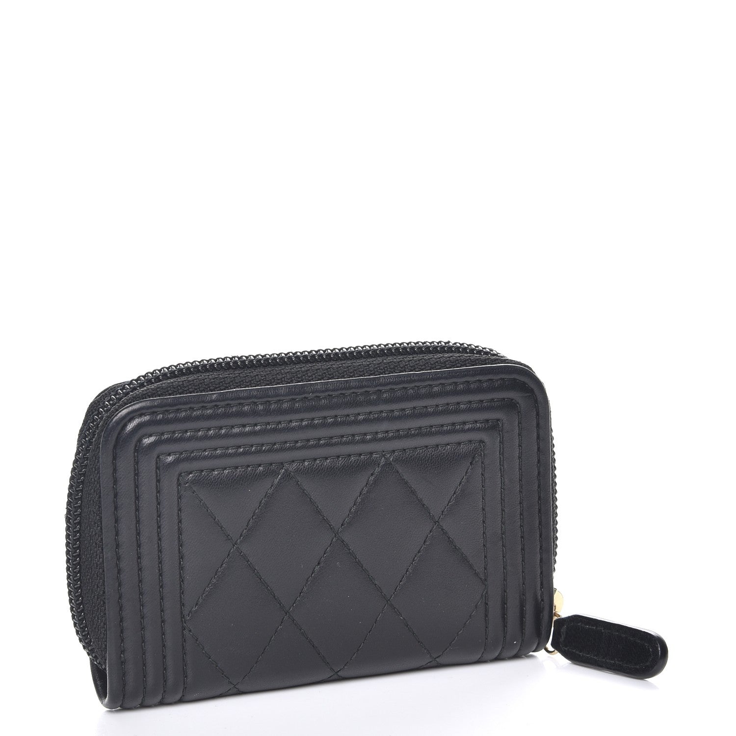 Chanel Lambskin Quilted Zip Around Boy Coin Purse Wallet Black 3 of 7