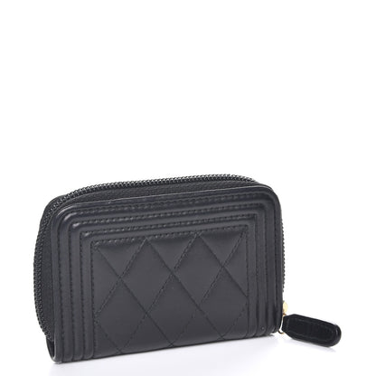 Chanel Lambskin Quilted Zip Around Boy Coin Purse Wallet Black 3 of 7