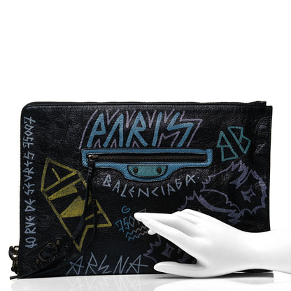 Balenciaga Agneau Classic Hardware Graffiti Small Pouch Black Multicolor 3 of 8