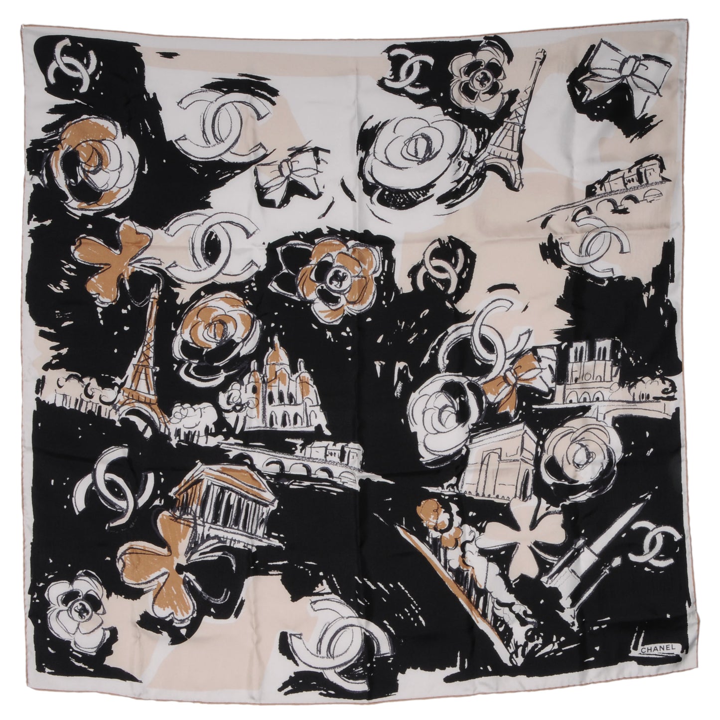 Silk Paris Scarf Black Beige