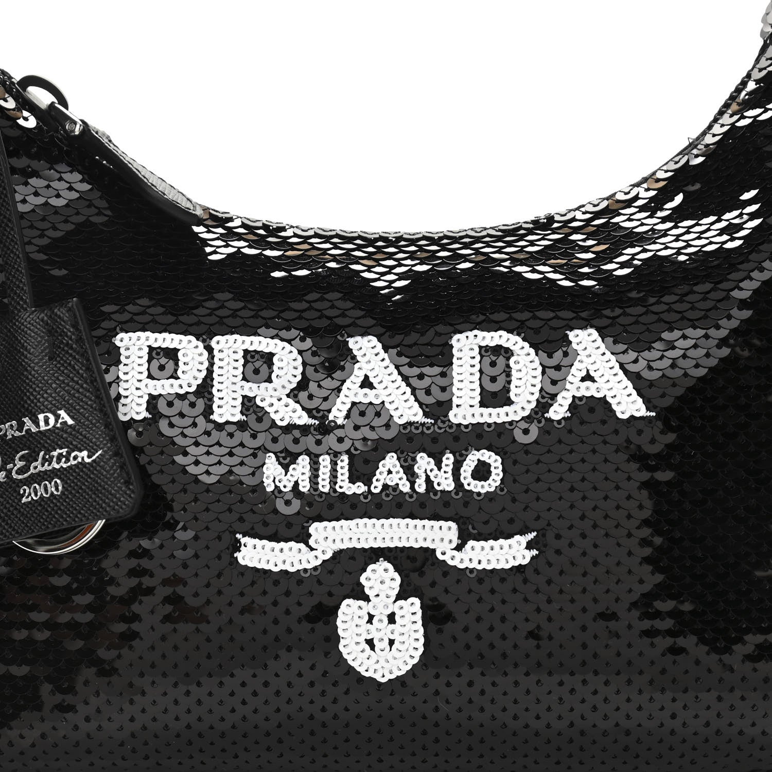Prada Paillettes Sequin Mini Re-Edition 2000 Bag Black White 9 of 11