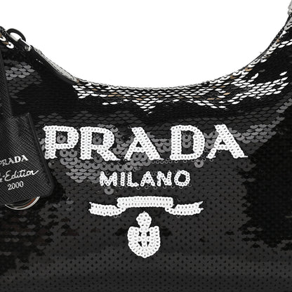 Prada Paillettes Sequin Mini Re-Edition 2000 Bag Black White 9 of 11
