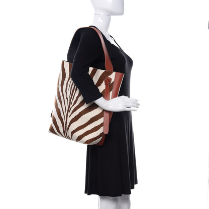 Celine Shiny Smooth Calfskin Zebra Printed Calf Hair Small Twisted Cabas Chalk Brick 2 of 8