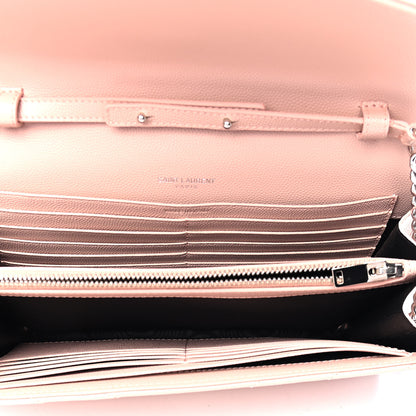 Saint Laurent Grain De Poudre Matelasse Chevron Monogram Chain Wallet Pale Pink 4 of 4