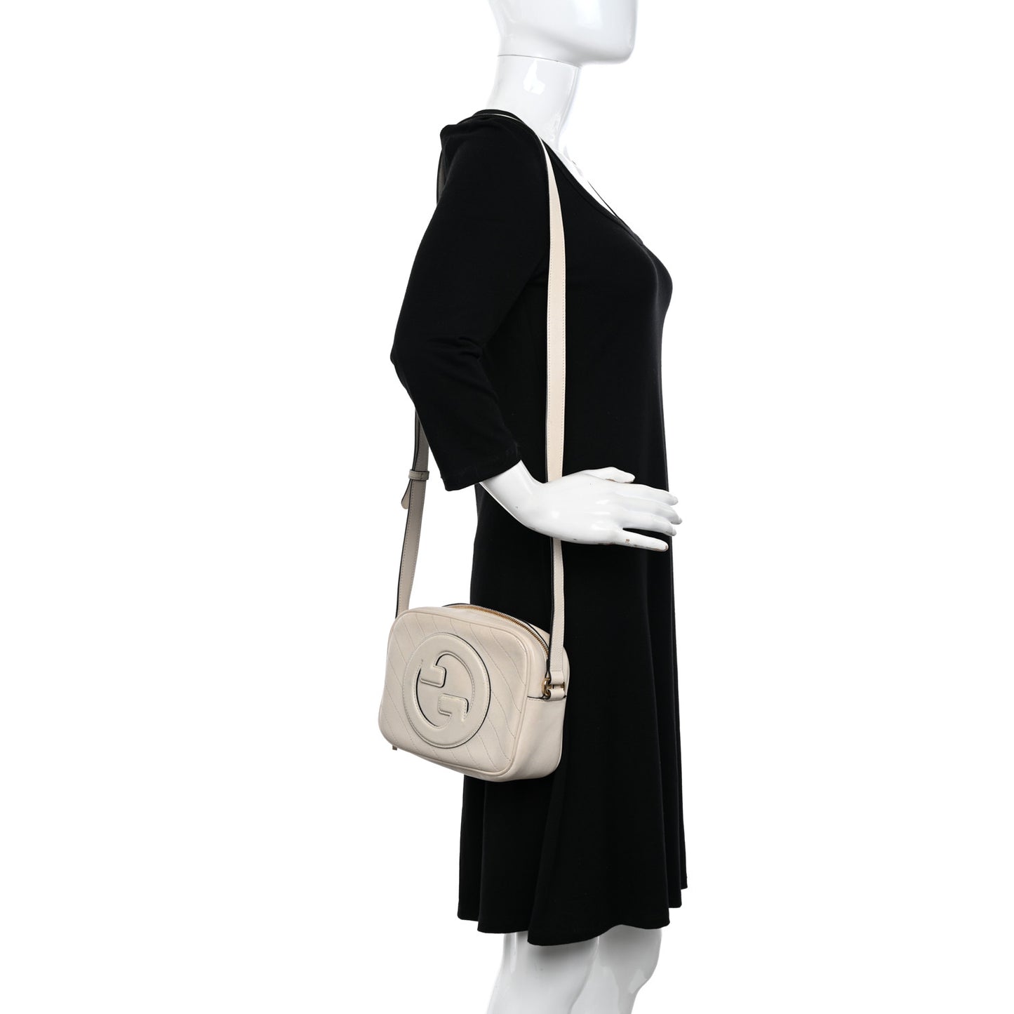Sakai Be Green Calfskin Diagonal Stitched Small Blondie Shoulder Bag Mystic White