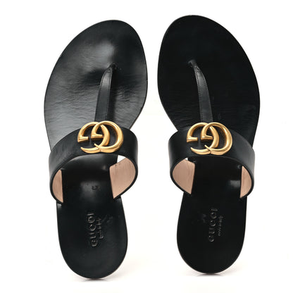 Gucci Calfskin GG Marmont Thong Sandals 36.5 Black 2 of 9