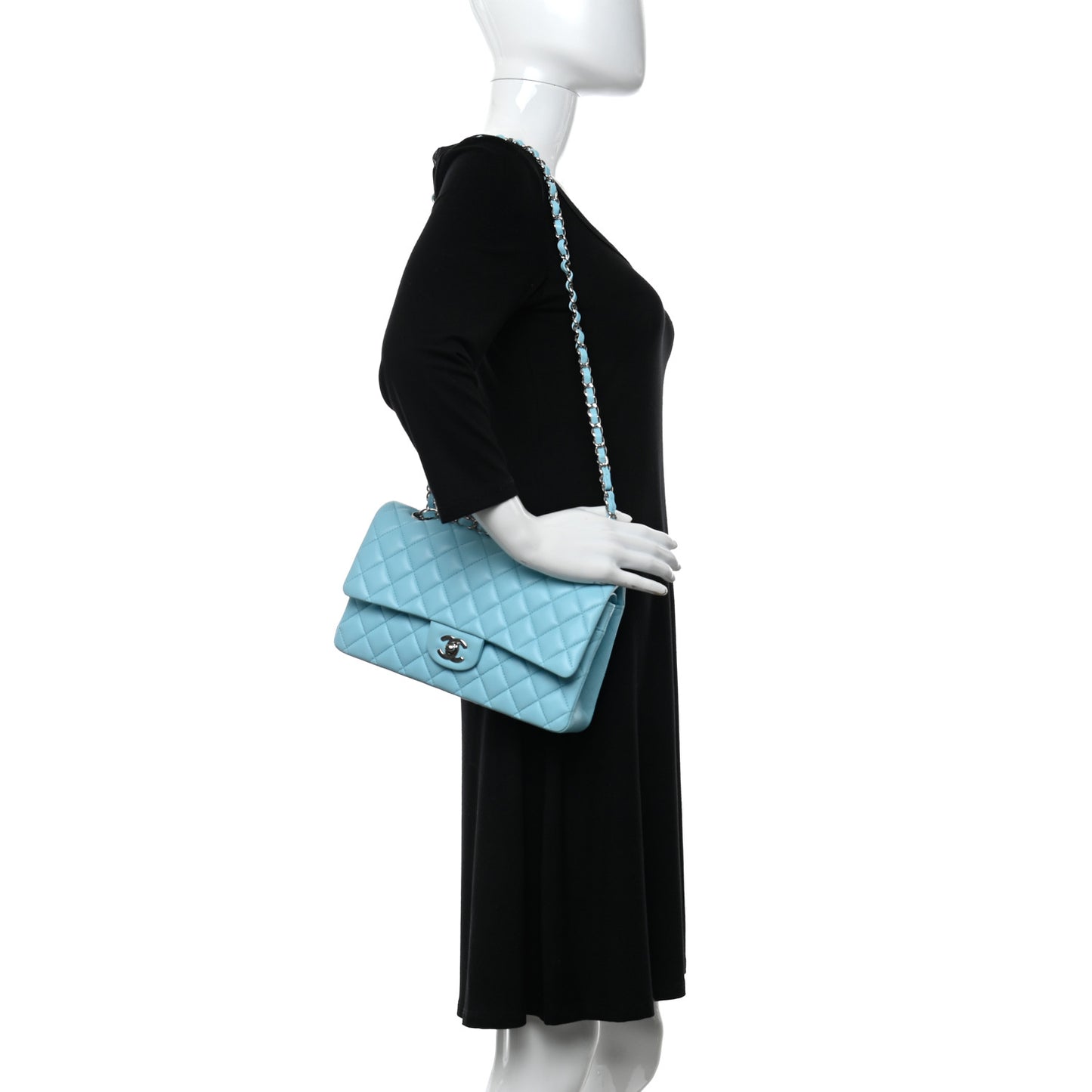 Lambskin Quilted Medium Double Flap Neon Blue