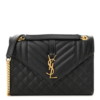 Saint Laurent Grain De Poudre Textured Mixed Matelasse Triquilt Medium Monogram Satchel Black 1 of 11