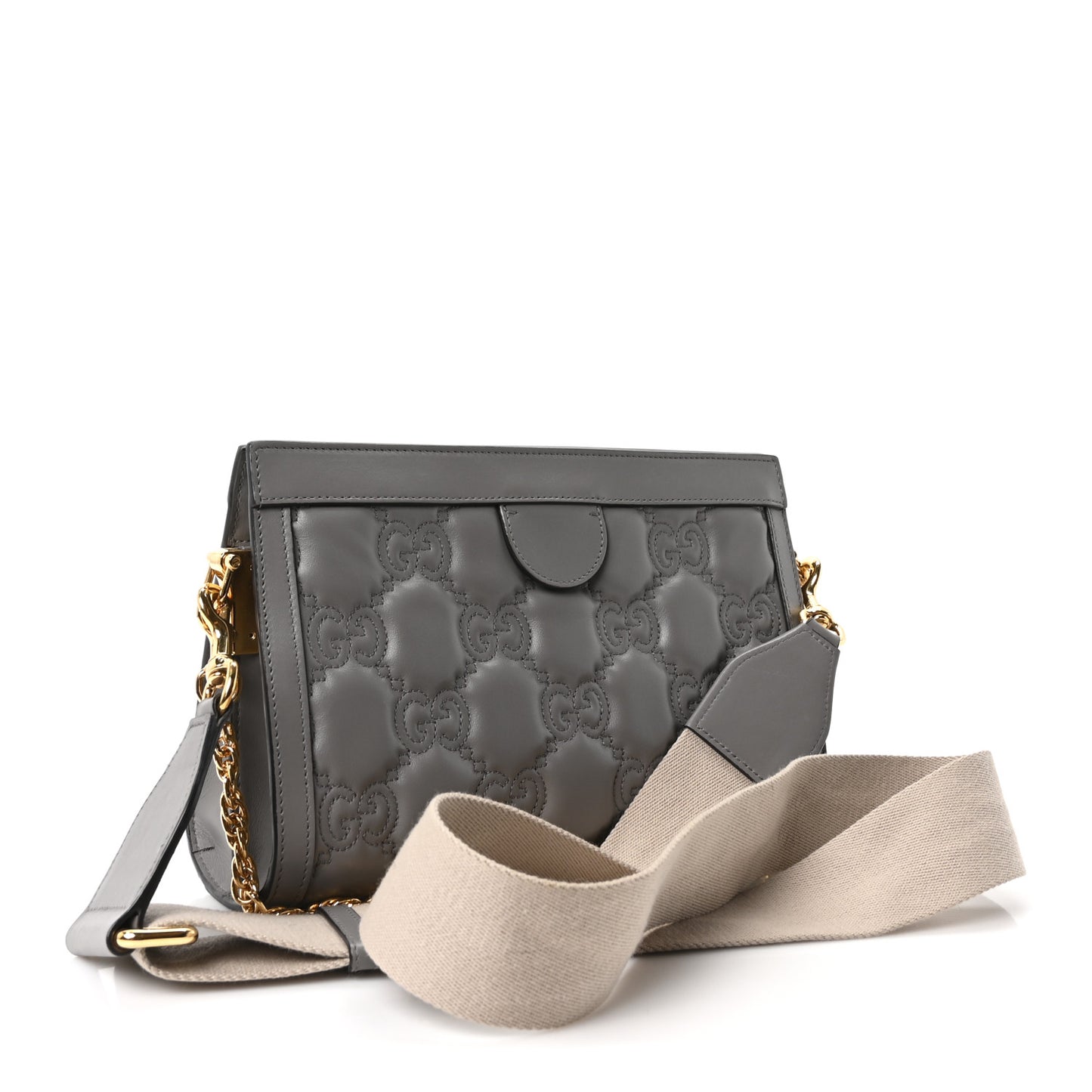 Calfskin GG Matelasse Small Slim Chain Shoulder Bag Dusty Grey Natural