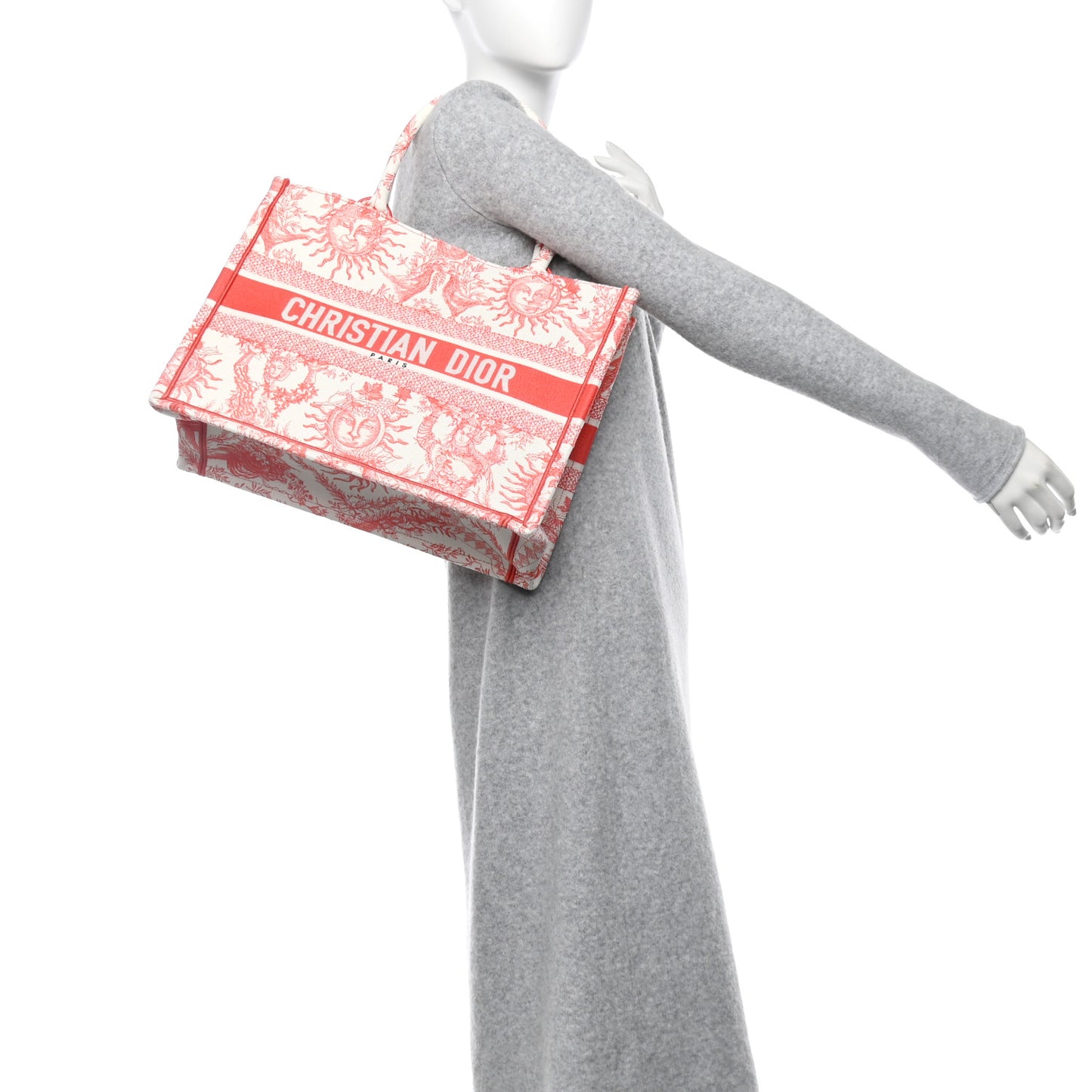 Canvas Embroidered Medium Toile De Jouy Soleil Book Tote Coral