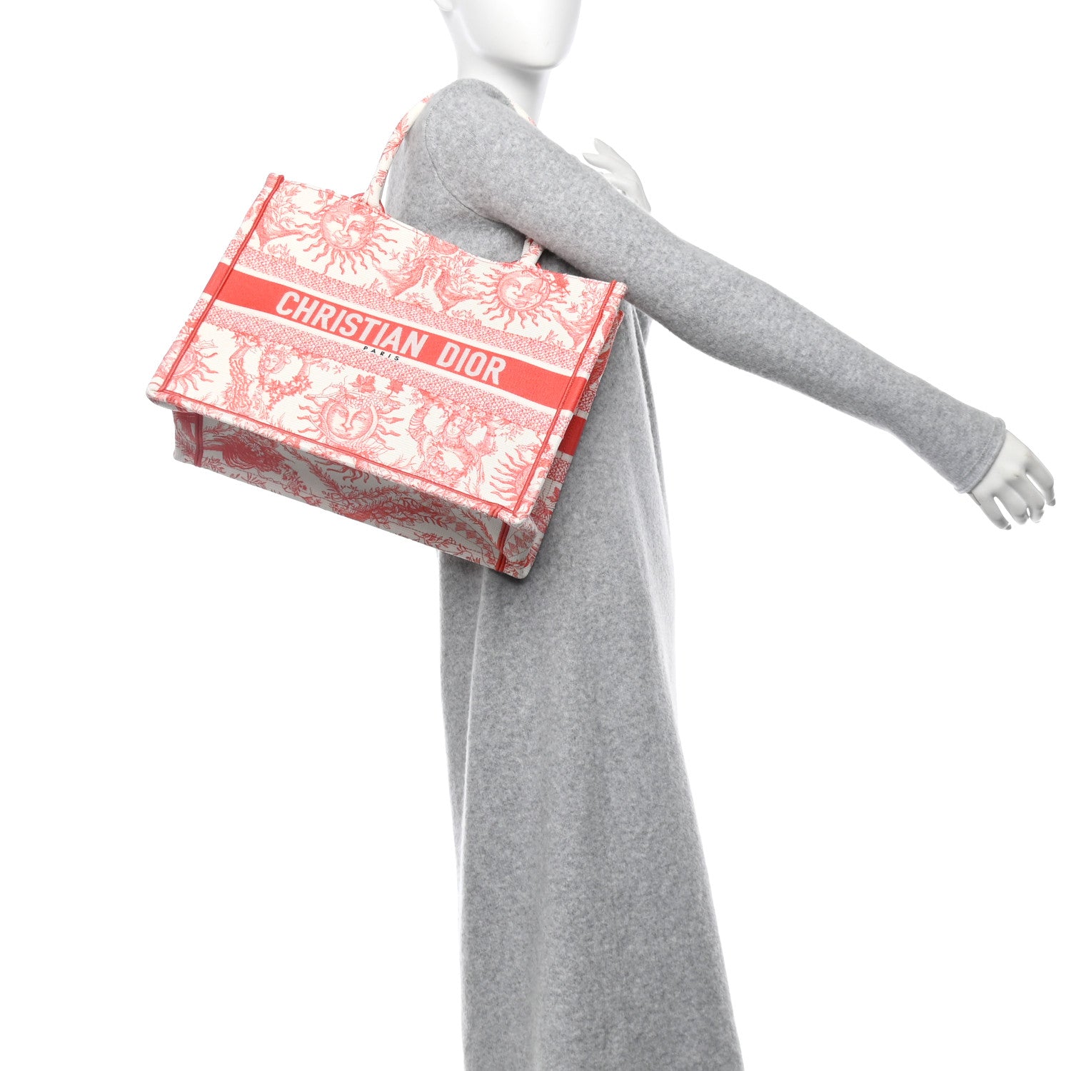 Christian Dior Canvas Embroidered Medium Toile De Jouy Soleil Book Tote Coral 2 of 11
