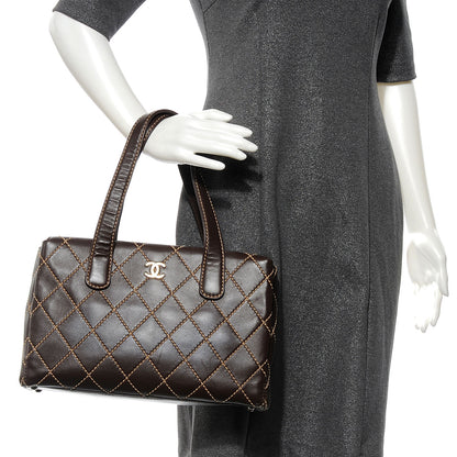 Chanel Leather Quilted Surpique Stitched Tote Brown 2 of 7