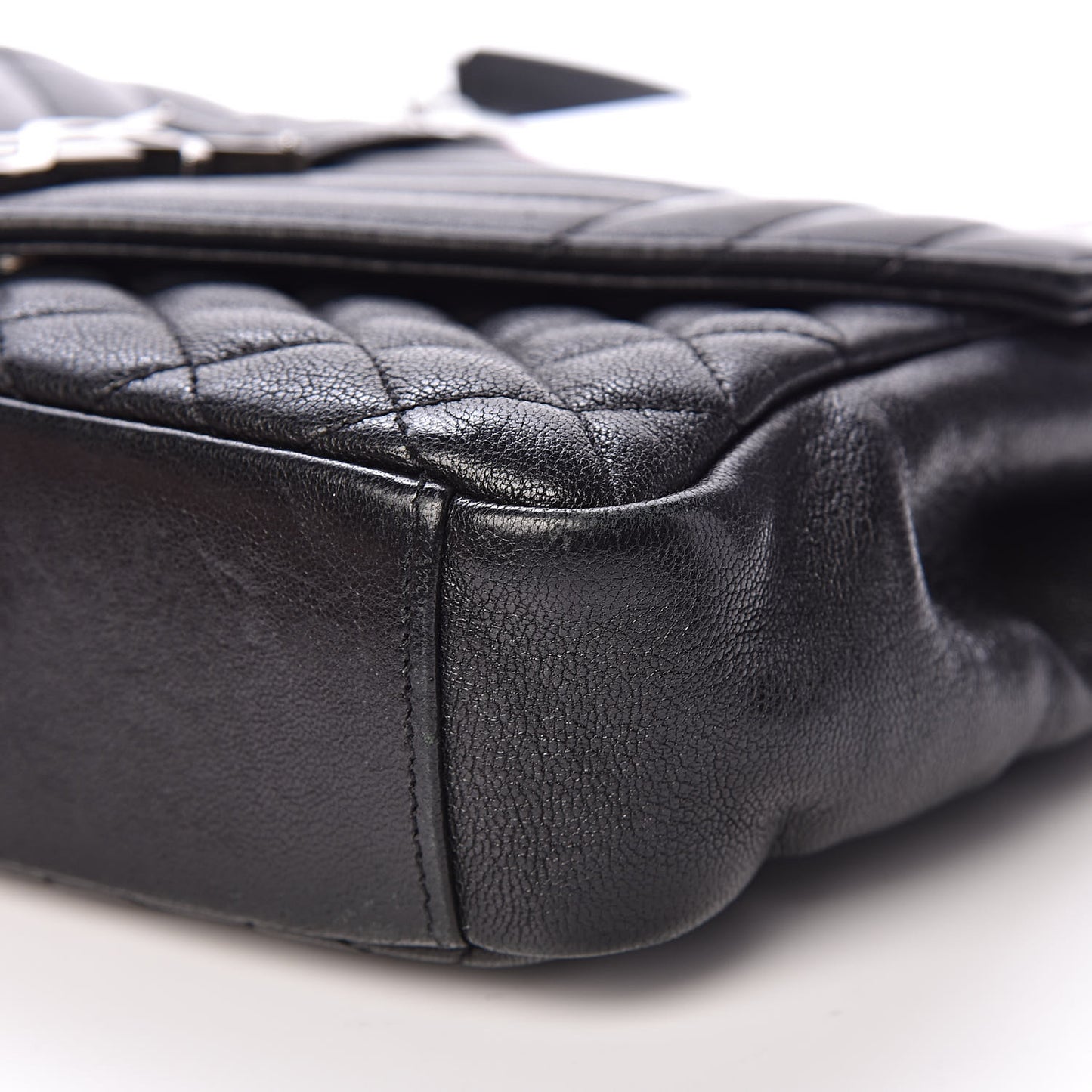 Sheepskin Tri-Quilt Monogram Medium College Bag Black