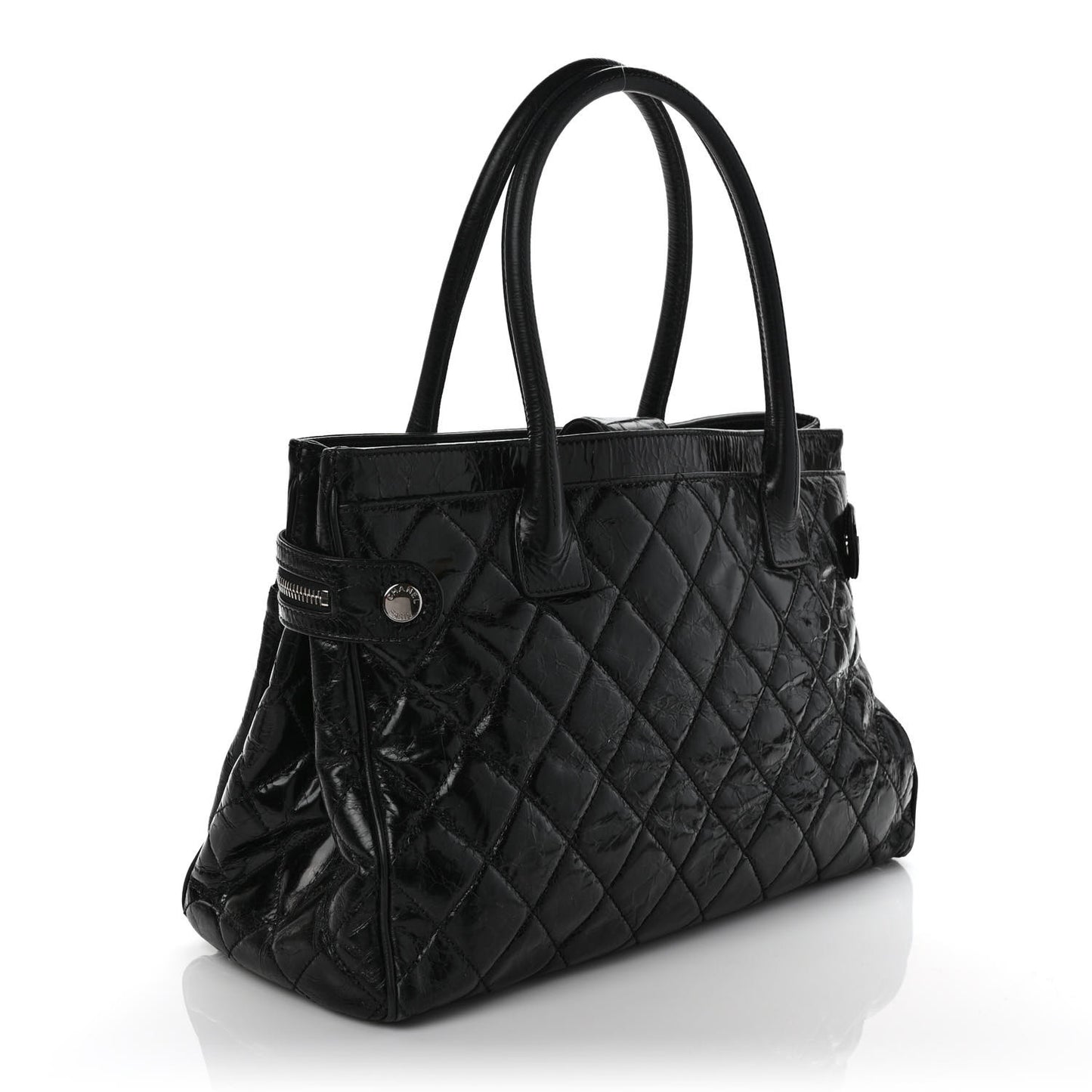 Glazed Calfskin Quilted Large New Portobello Tote Black