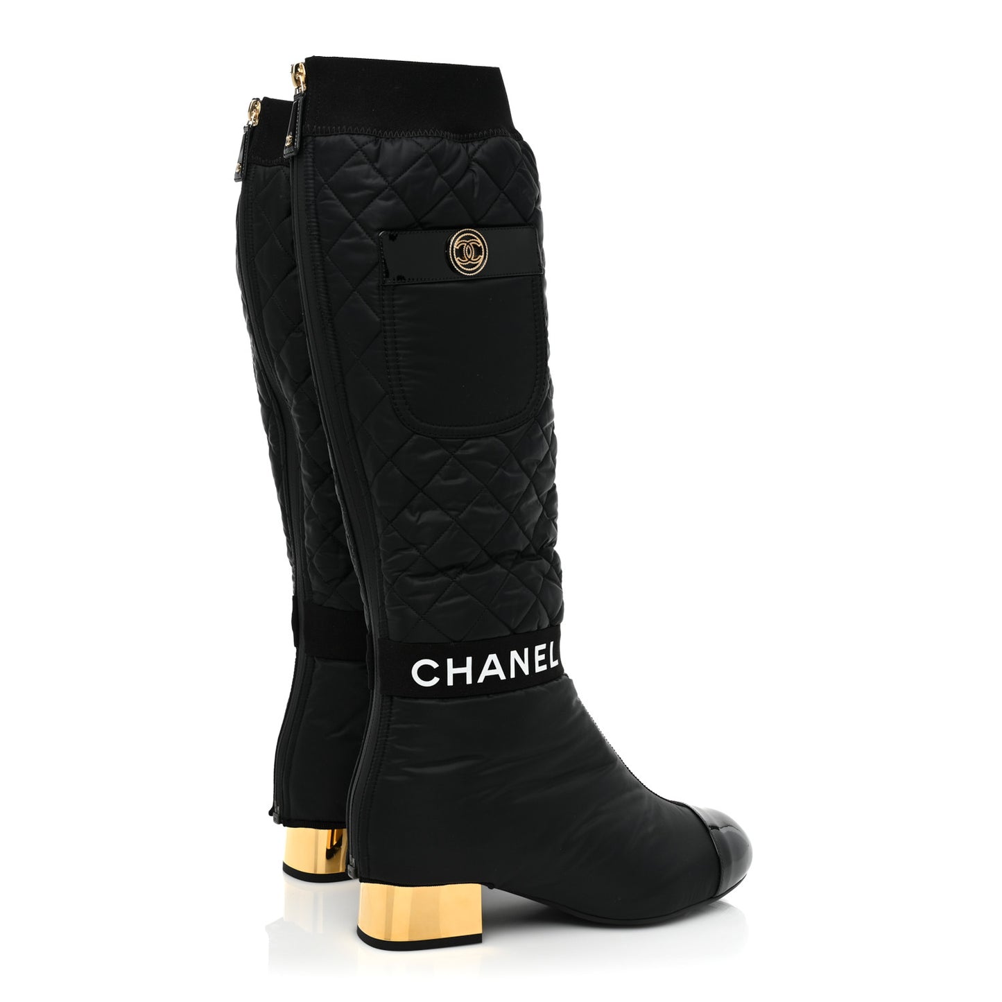 Mixed Fibers Lambskin Patent Calfskin Convertible High Boots 37 Black