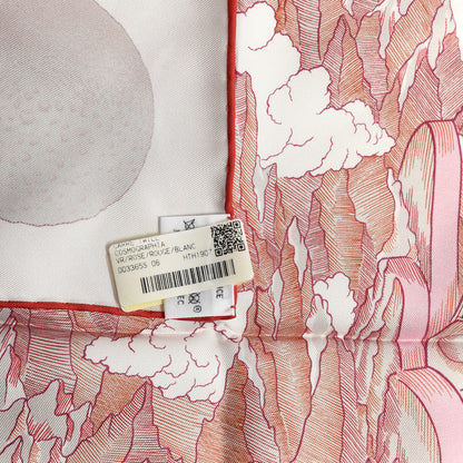 Hermes Silk Cosmographia Universalis Scarf 90 Rose Rouge Blanc 3 of 4