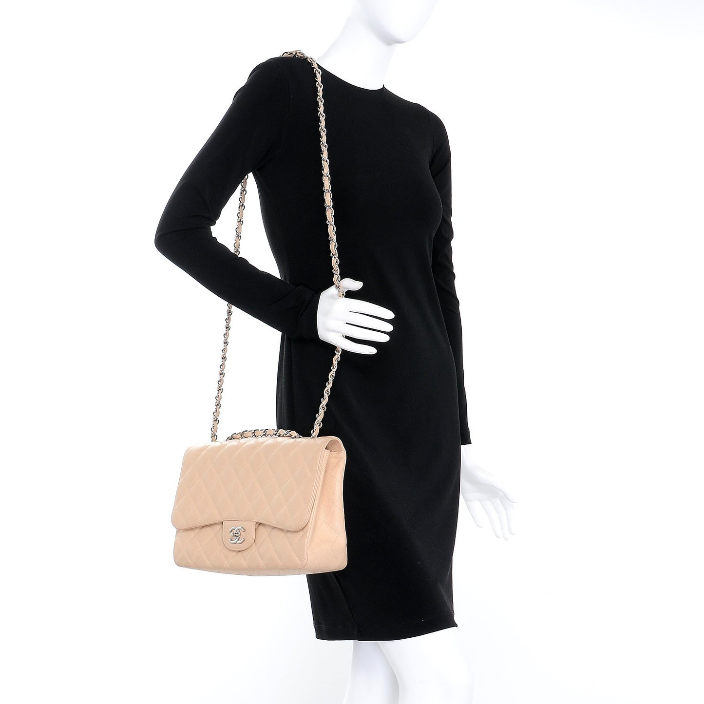 Caviar Quilted Jumbo Single Flap Beige Clair