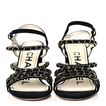 Chanel Suede Chain Sandals 38.5 Black 2 of 9