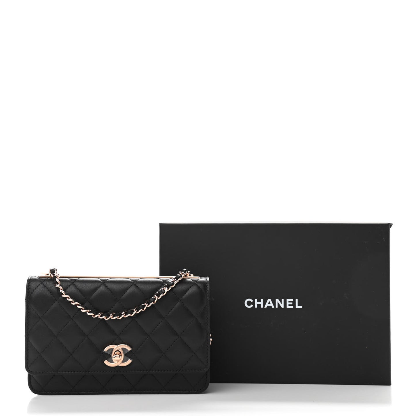Lambskin Quilted Trendy CC Wallet On Chain WOC Black