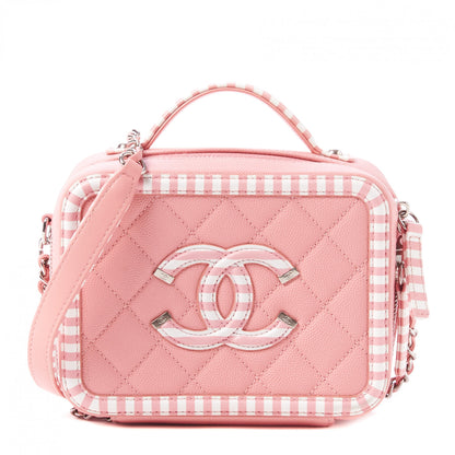 Chanel Caviar Quilted Striped Small CC Filigree Vanity Case Pink White 2 of 11