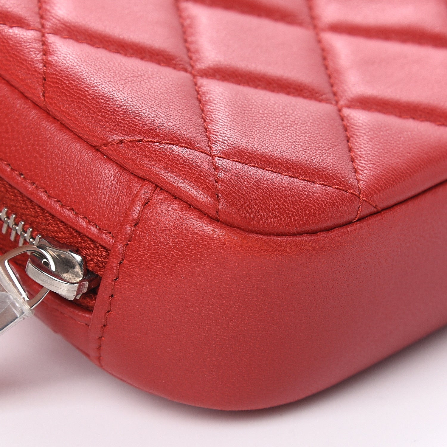 Chanel Lambskin Quilted Small Curvy Pouch Cosmetic Case Dark Red 8 of 10