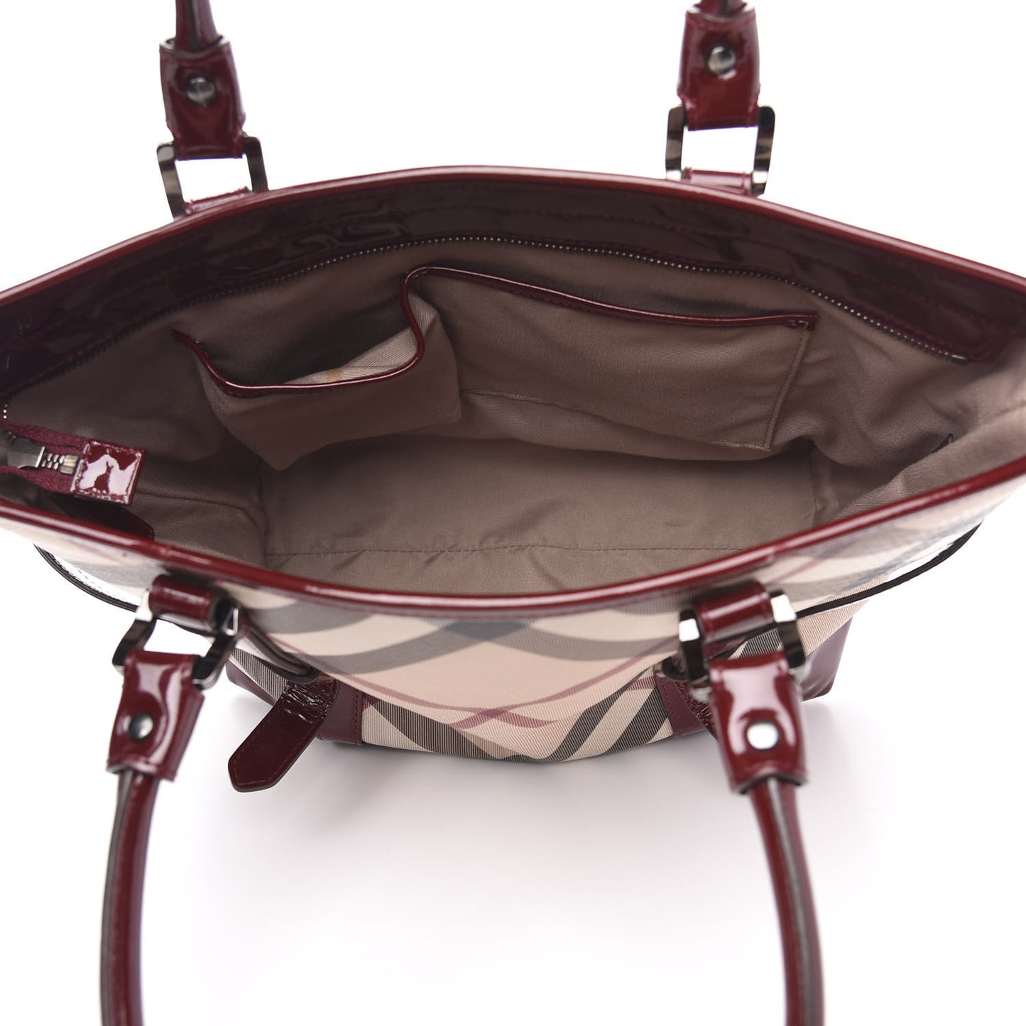 Patent Nova Check Medium Denham Tote Dark Red
