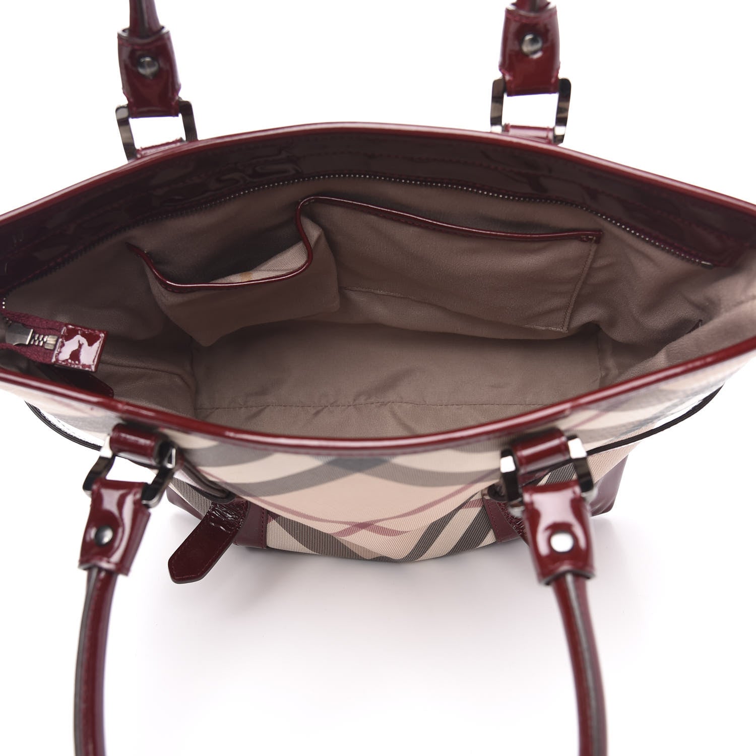 Burberry Patent Nova Check Medium Denham Tote Dark Red 5 of 11