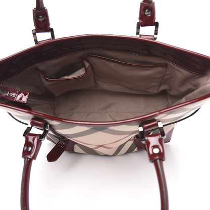 Burberry Patent Nova Check Medium Denham Tote Dark Red 5 of 11