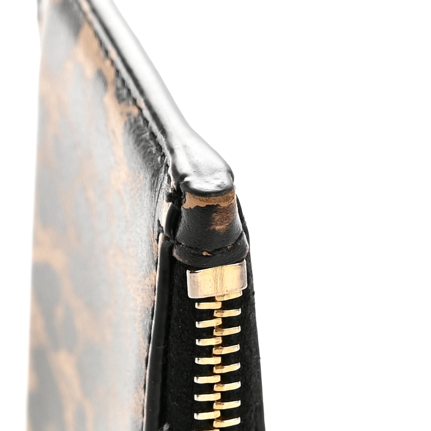 Calfskin Leopard Print Monogram 5 Fragments Zip Pouch Card Holder Toffee Manto Naturale