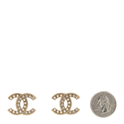 Chanel Pearl Crystal CC Stud Earrings Gold 2 of 4