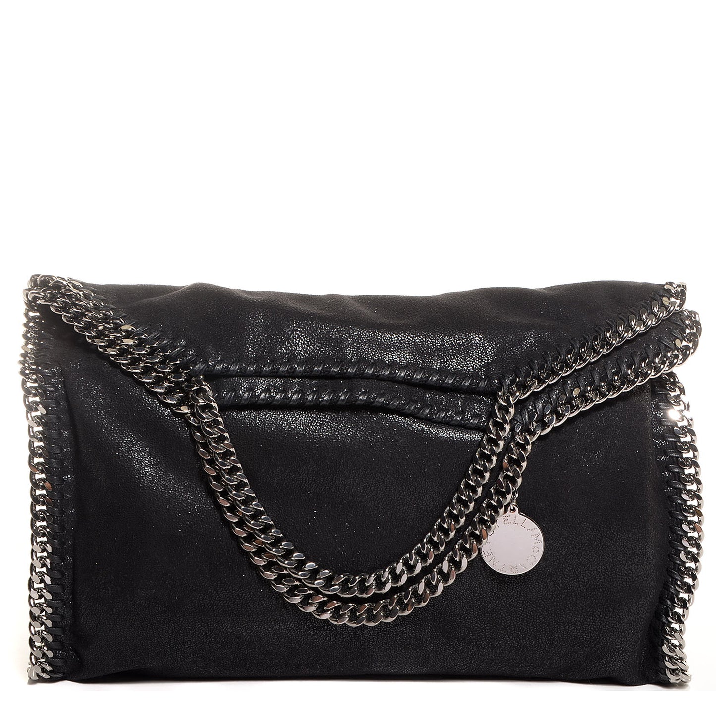 Faux Leather Shaggy Deer Falabella Fold Over Tote Black