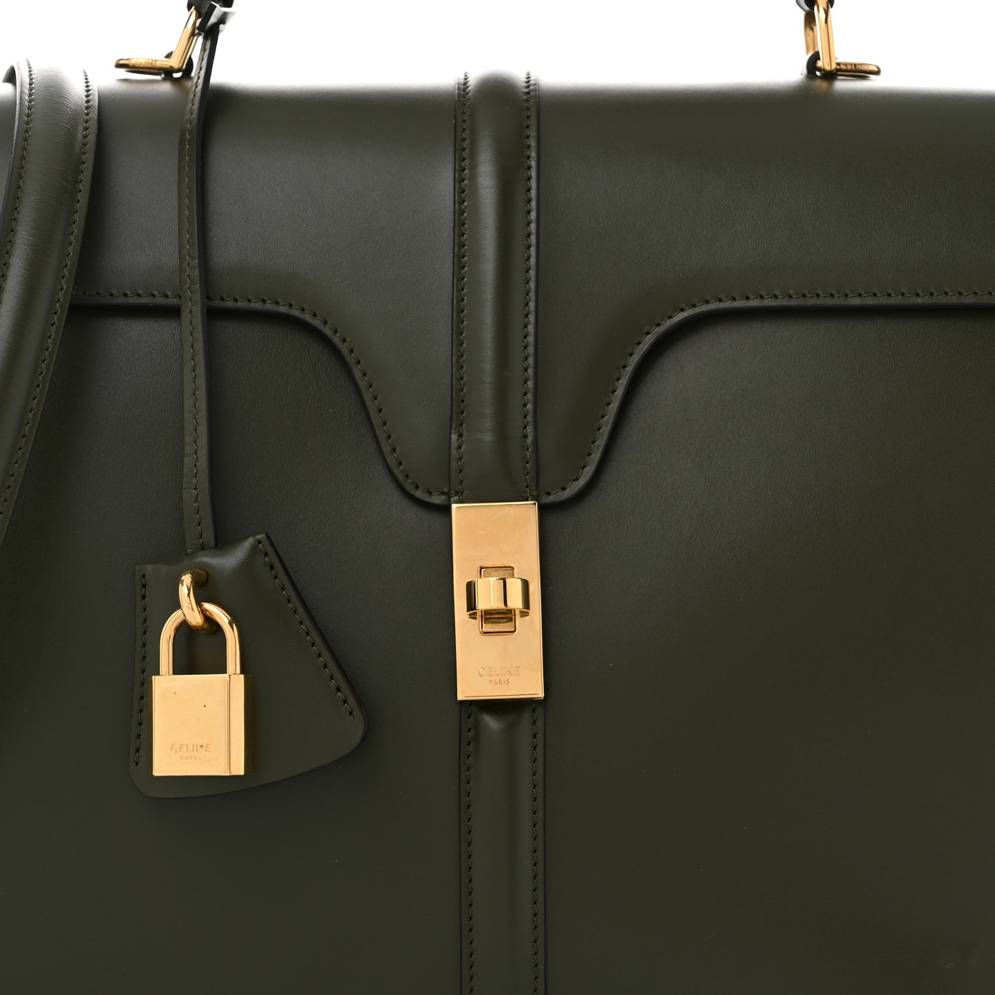 Satinated Calfskin Medium 16 Top Handle Bag Khaki