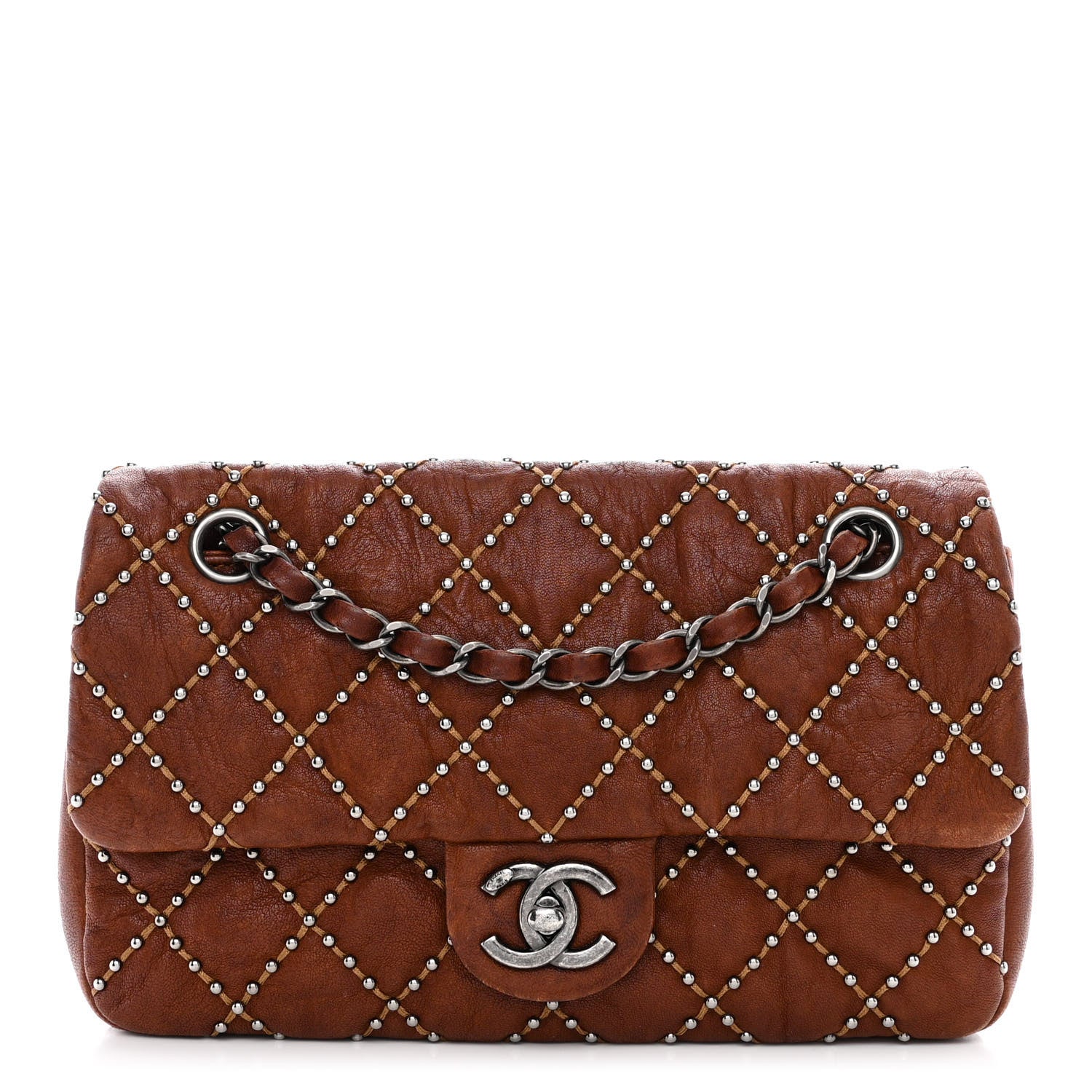 Chanel Washed Lambskin Studded Metal Beauty Flap Brown 1 of 10