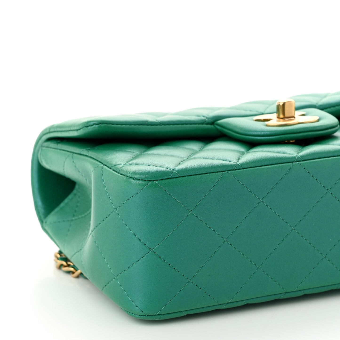 Iridescent Lambskin Quilted Mini Top Handle Rectangular Flap Green