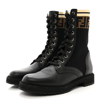 Fendi Calfskin Stretch Fabric Rockoko Biker Boots 39 Tobacco Black Marino 3 of 12