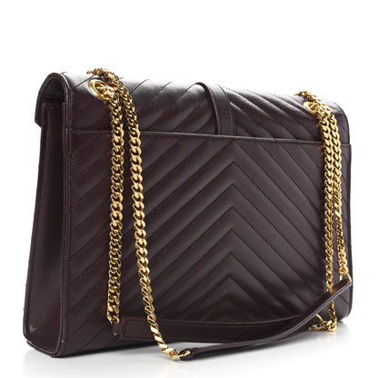 Saint Laurent Grain De Poudre Matelasse Chevron Large Monogram Satchel Rouge Legion 3 of 11